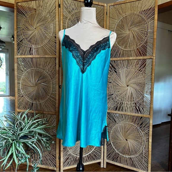 Victoria's Secret Other - Victoria’s Secret teal satin lace negligee slip nighty large 2011